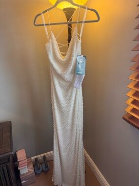 Mac Duggal  Beaded White Slip Dress